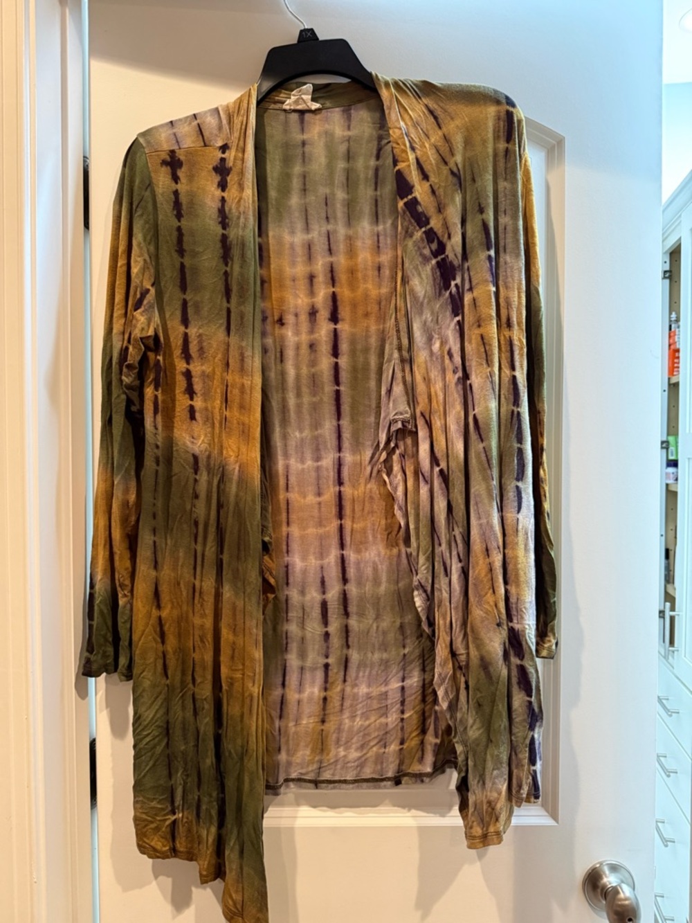 Tie-Dye Open Front Lightweight Cardigan - Olive & Mustard